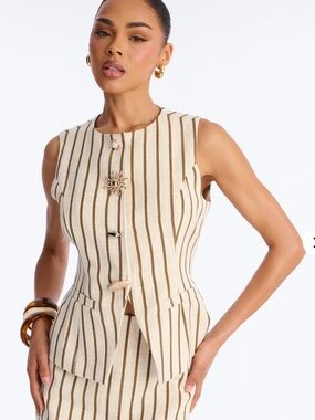 Striped Cream and Tan Sleeveless Top